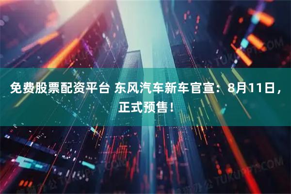 免费股票配资平台 东风汽车新车官宣：8月11日，正式预售！